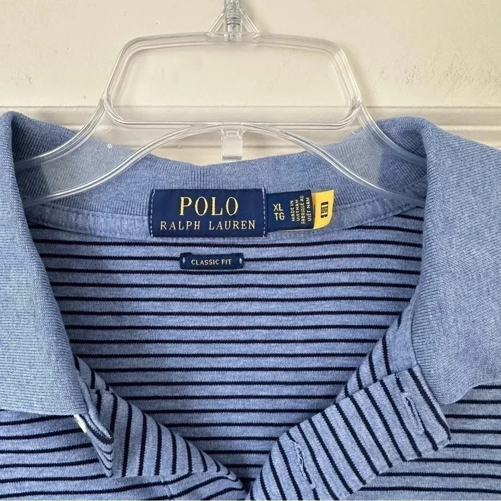 Polo Ralph Lauren Classic Fit Soft Cotton Striped Polo Shirt, Blue/Navy, XL‎ - Picture 3 of 7